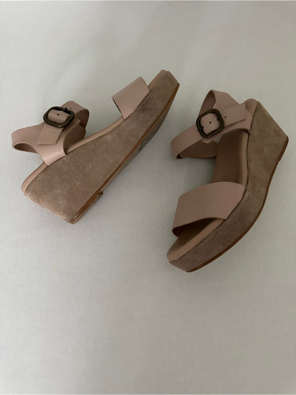 Everyday Comfort Nude Leather Platform Wedge Sandals